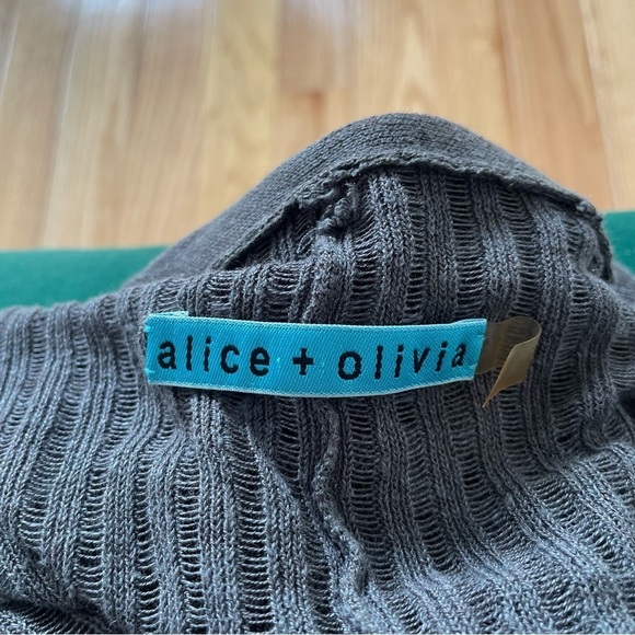 Alice + Olivia Gray Linen Blend Shadow Striped Circle Open Cardigan EUC Size XS - Picture 6 of 10